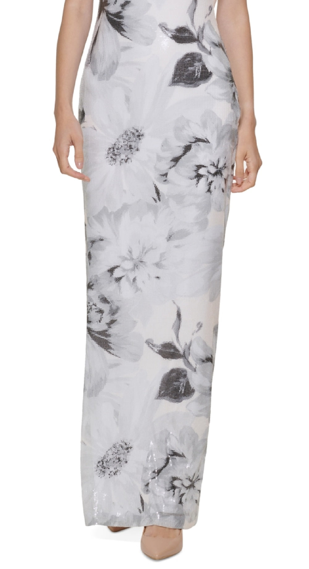 Vestido Calvin Klein Feminino com Um Ombro e Detalhe em Renda Cinza Tamanho 4