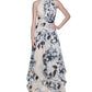 Vestido longo feminino Calvin Klein com estampa floral bordada metálica, marrom, tamanho 8