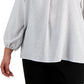 Blusa feminina listrada texturizada com decote em V, branca, tamanho 2X
