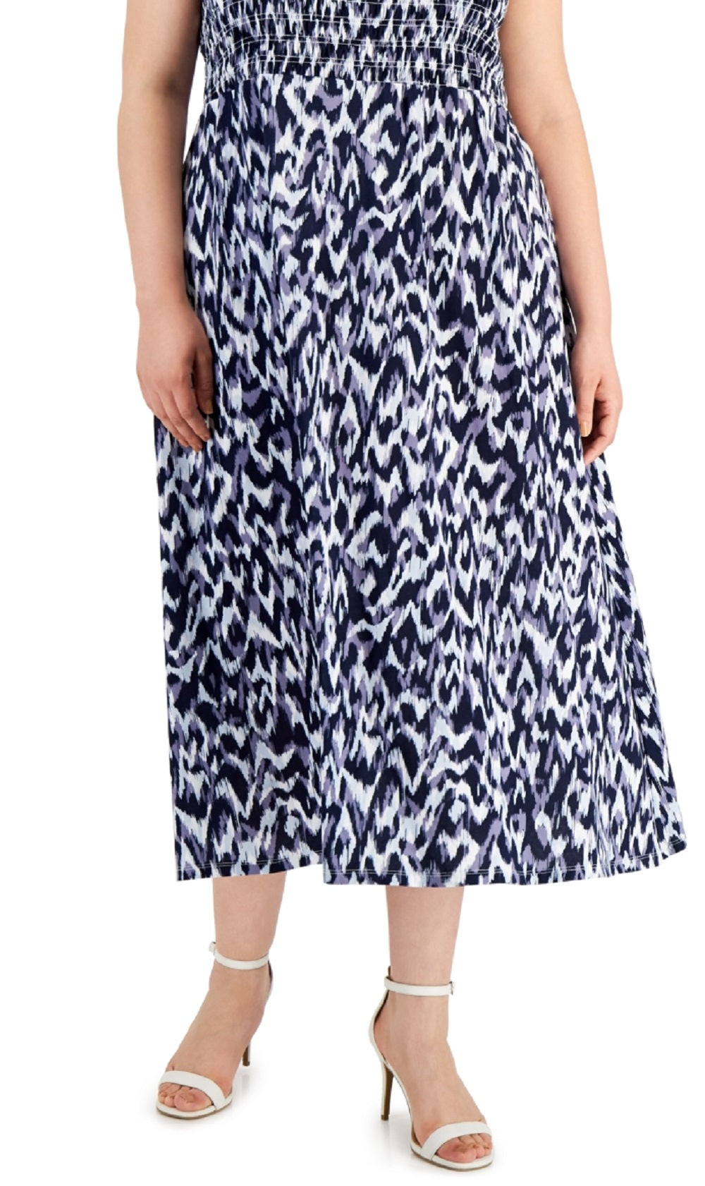 Vestido longo Calvin Klein feminino azul com babados, tamanho 1X