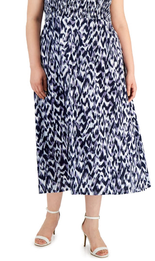 Vestido longo Calvin Klein feminino azul com babados, tamanho 1X