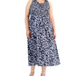 Vestido longo Calvin Klein feminino azul com babados, tamanho 1X