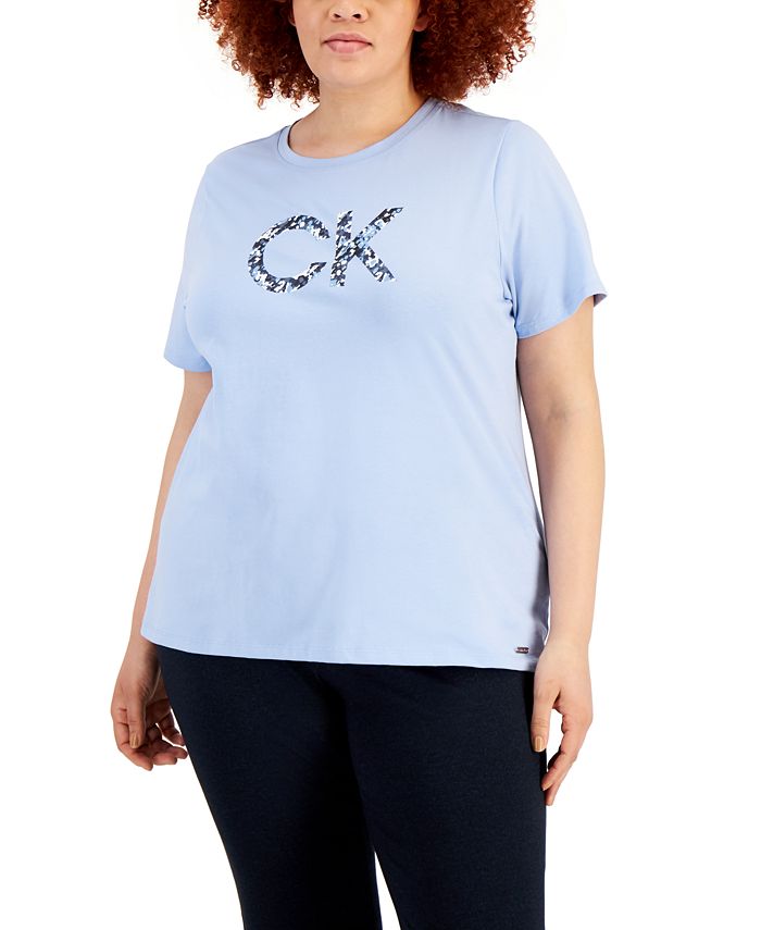 Camiseta Calvin Klein Feminina Estampada com Logotipo Azul Tamanho 1X