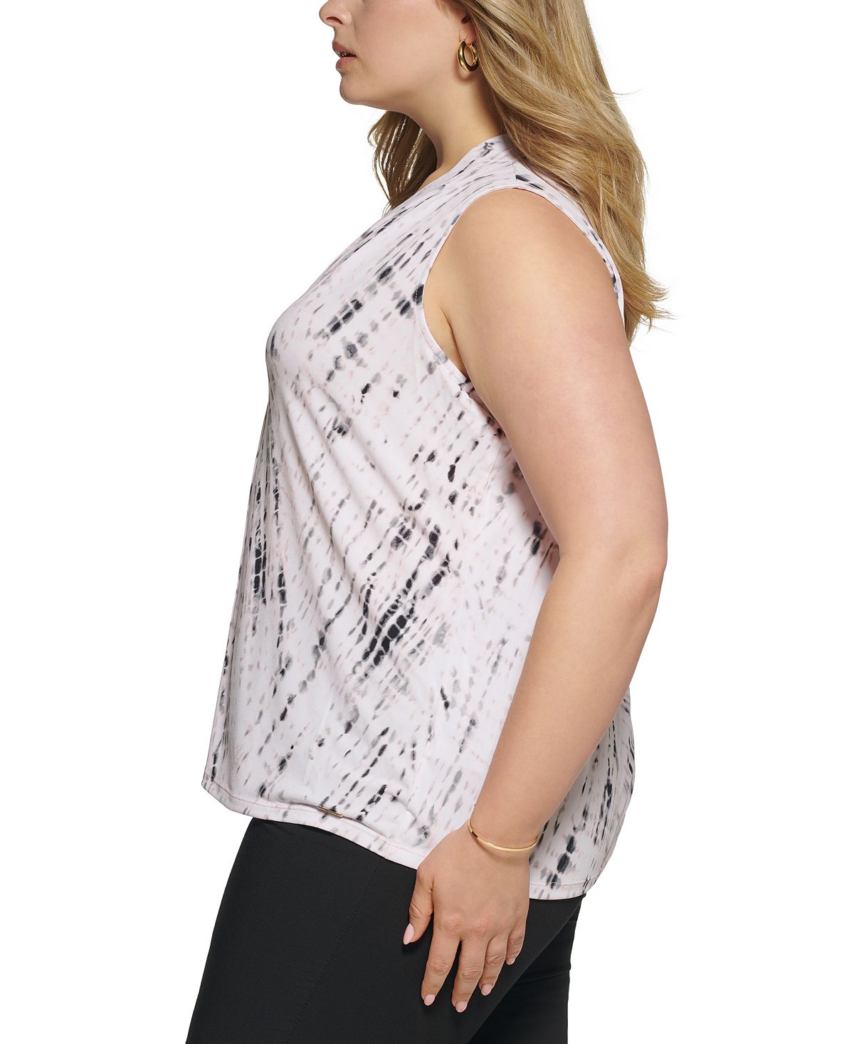 Blusa Calvin Klein Plus Size Feminina Estampada Gola V Cinza Tamanho 2X