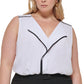 Blusa Calvin Klein Feminina Plus Size com Acabamento em Contraste e Gola V Branca Tamanho 2X
