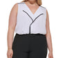 Blusa Calvin Klein Feminina Plus Size com Acabamento em Contraste e Gola V Branca Tamanho 2X