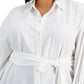 Blusa Calvin Klein Feminina Manga Balão Amarrada na Cintura com Botões Frontais Branca Tamanho 1X