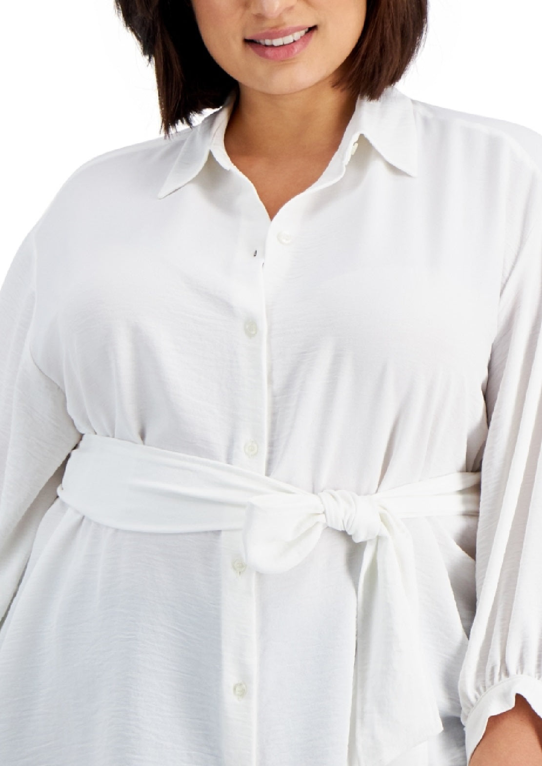 Blusa Calvin Klein Feminina Manga Balão Amarrada na Cintura com Botões Frontais Branca Tamanho 1X