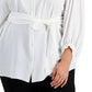 Blusa Calvin Klein Feminina Manga Balão Amarrada na Cintura com Botões Frontais Branca Tamanho 1X