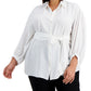 Blusa Calvin Klein Feminina Manga Balão Amarrada na Cintura com Botões Frontais Branca Tamanho 1X