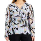Blusa Calvin Klein Feminina Estampada Amarrada na Cintura, Preta, Tamanho 1X