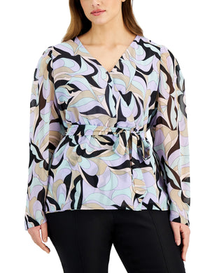 Blusa Calvin Klein Feminina Estampada Amarrada na Cintura, Preta, Tamanho 1X