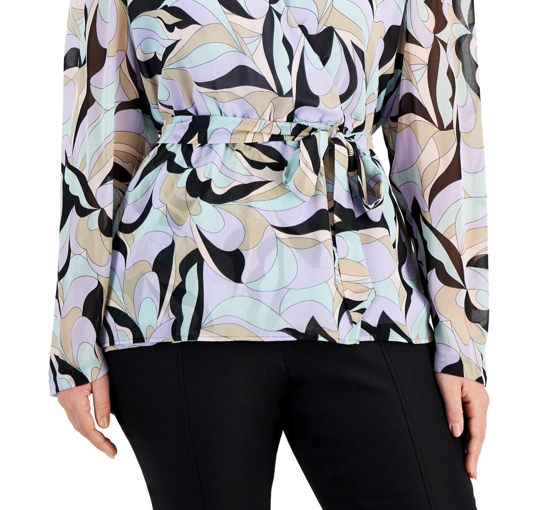 Blusa Calvin Klein Feminina Estampada Amarrada na Cintura, Preta, Tamanho 1X