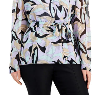 Blusa Calvin Klein Feminina Estampada Amarrada na Cintura, Preta, Tamanho 1X