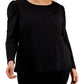 Blusa feminina Calvin Klein xadrez com ombros bufantes, preta, tamanho 2X