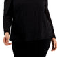 Blusa feminina Calvin Klein xadrez com ombros bufantes, preta, tamanho 2X