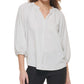 Blusa feminina Calvin Klein listrada com decote aberto, branca, tamanho grande