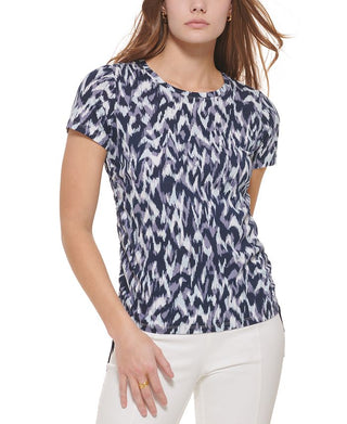 Blusa Calvin Klein Feminina Estampada Lateral Franzida Azul Tamanho Médio