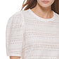 Blusa Calvin Klein Feminina Manga Curta Ombros Bufantes com Ilhós Branco Tamanho Médio