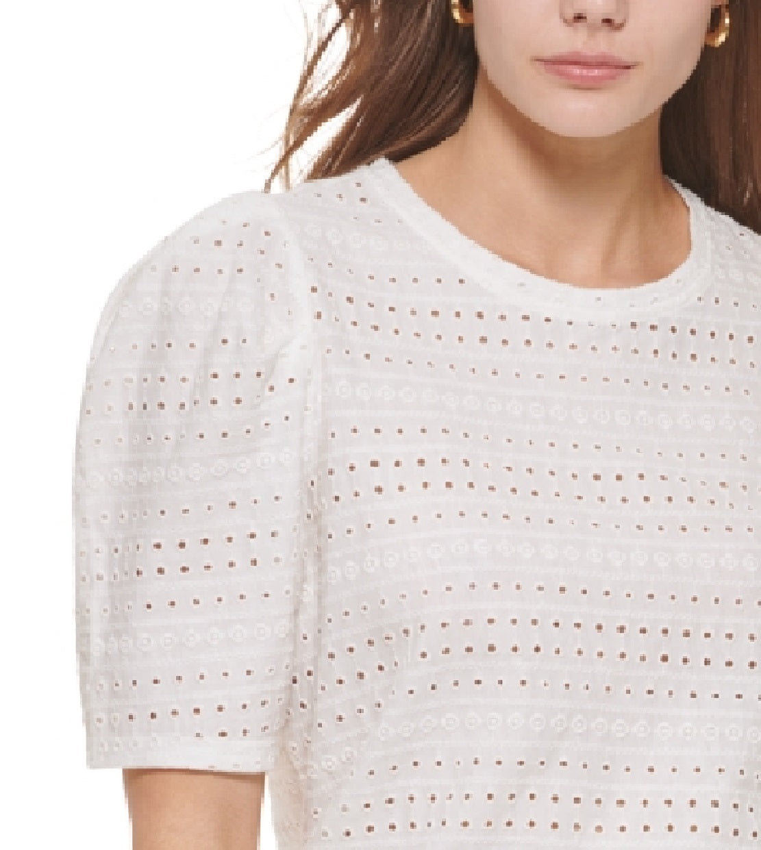 Blusa Calvin Klein Feminina Manga Curta Ombros Bufantes com Ilhós Branco Tamanho Médio