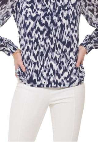 Blusa Calvin Klein Feminina Estampada Manga Plissada Azul Tamanho Médio