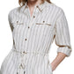 Camisa feminina Calvin Klein listrada com botões e amarração na cintura, marrom, tamanho grande