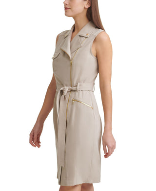 Calvin Klein Women's Sleeveless Moto Dress Brown Size 6 Petite
