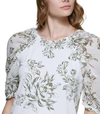 Blusa Calvin Klein Feminina Estampa Floral Chiffon Manga Longa Verde Tamanho Médio