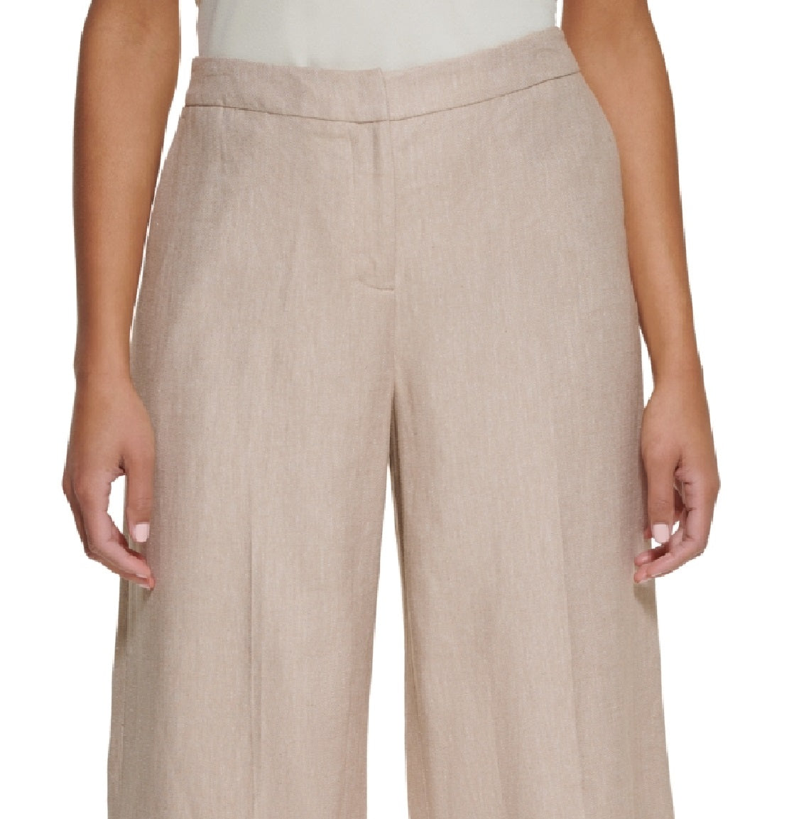 Calça feminina Calvin Klein de linho com perna larga e cropped marrom, tamanho 14 Petite