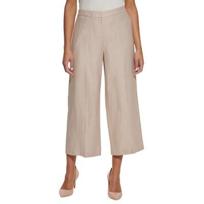 Calça feminina Calvin Klein de linho, curta, perna larga, marrom, tamanho 4P