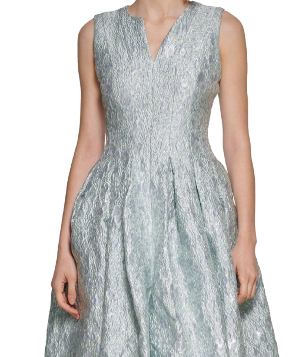 Vestido Calvin Klein Feminino Jacquard Plissado Fit &amp; Flare Azul Tamanho 12