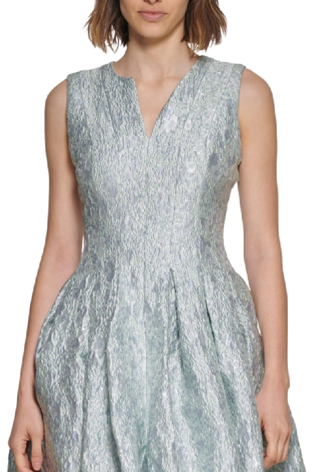 Vestido Calvin Klein Feminino Jacquard Plissado Fit &amp; Flare Azul Tamanho 10