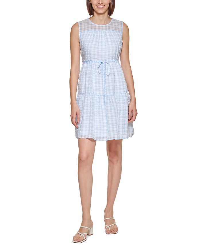 Vestido Calvin Klein Xadrez Feminino A-Line Azul Tamanho 16