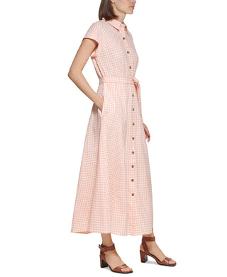 Vestido-camisa Calvin Klein feminino xadrez com cinto laranja tamanho 4