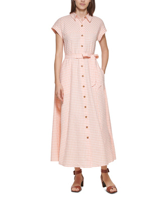 Vestido-camisa Calvin Klein feminino xadrez com cinto laranja tamanho 4