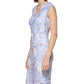 Vestido tubinho floral Calvin Klein feminino, decote em V, azul, tamanho 16