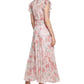 Vestido longo feminino Calvin Klein com estampa floral, cintura franzida e camadas, rosa, tamanho 16