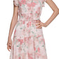 Vestido longo feminino Calvin Klein com estampa floral, cintura franzida e camadas, rosa, tamanho 16
