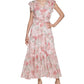Vestido longo feminino Calvin Klein com estampa floral, cintura franzida e camadas, rosa, tamanho 6