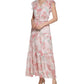 Vestido longo feminino Calvin Klein com estampa floral, cintura franzida e camadas, rosa, tamanho 6