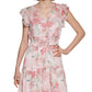 Vestido longo feminino Calvin Klein com estampa floral, cintura franzida e camadas, rosa, tamanho 4