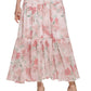 Vestido longo feminino Calvin Klein com estampa floral, cintura franzida e camadas, rosa, tamanho 4