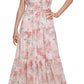 Vestido longo feminino Calvin Klein com estampa floral, cintura franzida e camadas, rosa, tamanho 2
