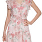 Vestido longo feminino Calvin Klein com estampa floral, cintura franzida e camadas, rosa, tamanho 2