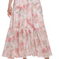 Vestido longo feminino Calvin Klein com estampa floral, cintura franzida e camadas, rosa, tamanho 2