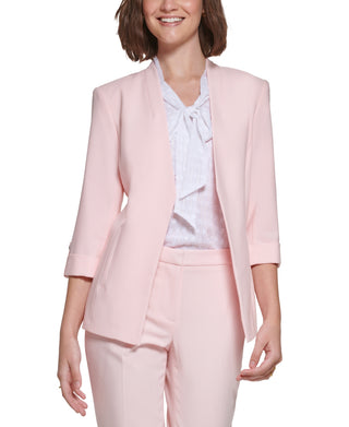 Calvin Klein Women's 3/4 Sleeve Open Front Blazer Pink Size 4Petite