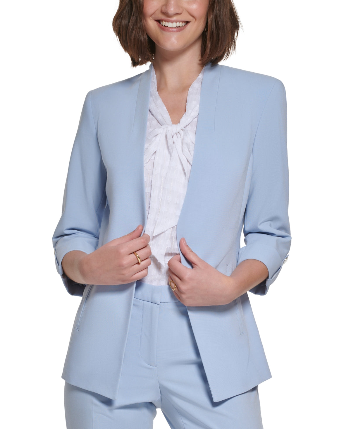 Calvin Klein Blazer Feminino Manga 3/4 Frente Aberta Azul Tamanho 12 Petite