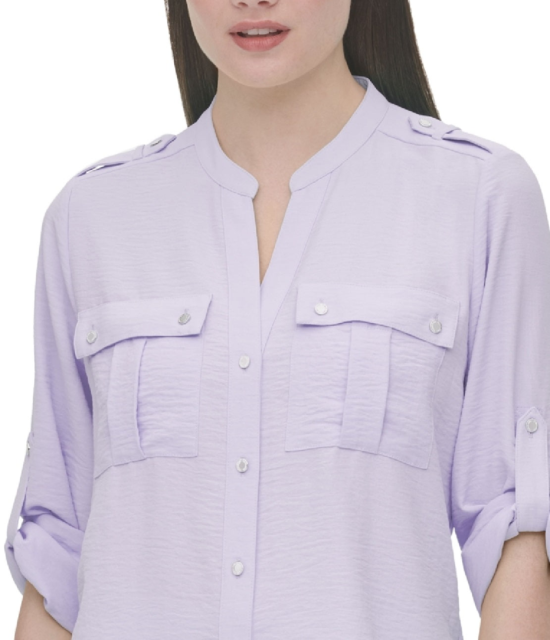Blusa Calvin Klein Feminina Texturizada com Aba Dobrada Marrom Tamanho P