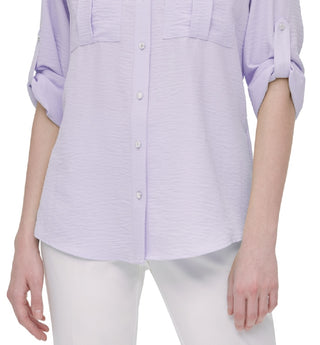 Blusa Calvin Klein Feminina Texturizada com Aba Dobrada Marrom Tamanho P