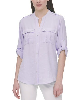 Blusa Calvin Klein Feminina Texturizada com Aba Dobrada Marrom Tamanho P